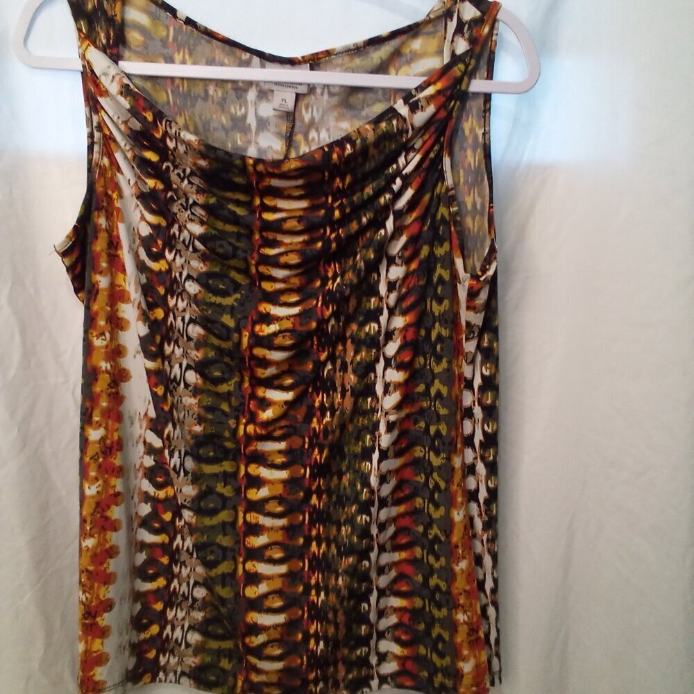 Worthington Blouse PL Petite L Sleeveless Scoop Neck Pattern Colorful - Picture 2 of 15